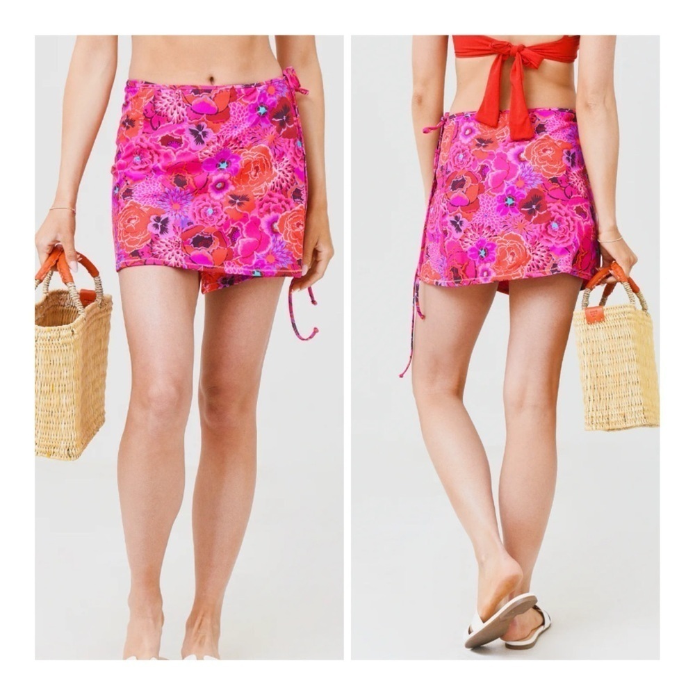 Reina Olga | Tropical Hawaiian High Waist Wrap Mini Skirt Swim Cover Up | S